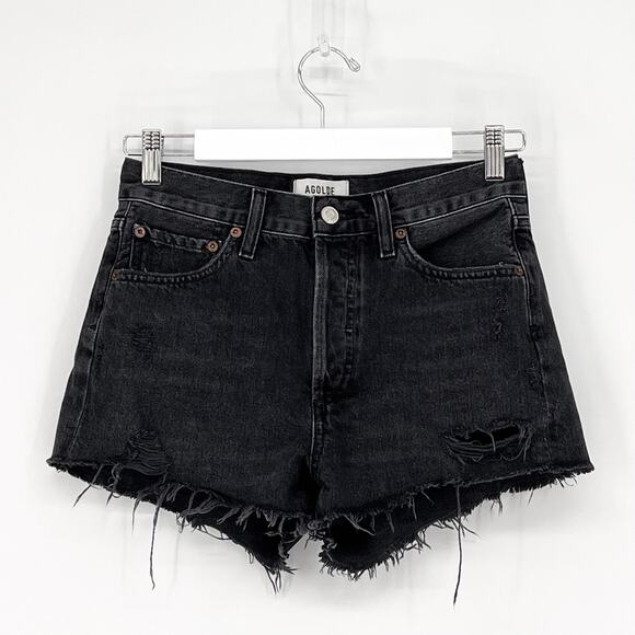 AGOLDE Parker Cut Off Denim Shorts Vortex Wash Women’s Size 24 Distressed Hem - Picture 2 of 5